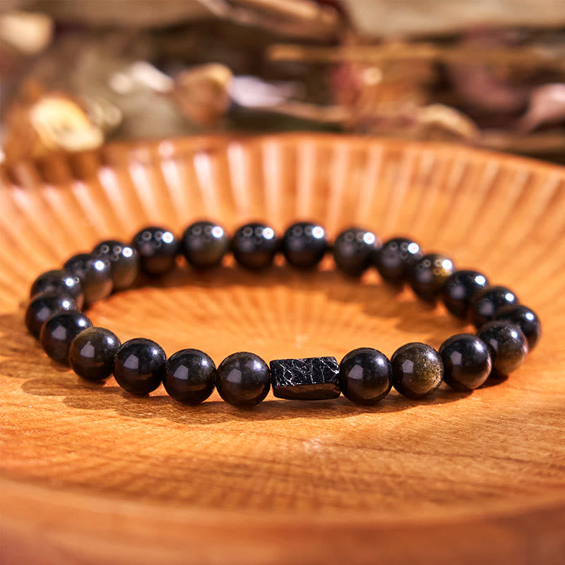 Nimara Ritual Gold Sheen Obsidian Black Tourmaline Wealth Bracelet