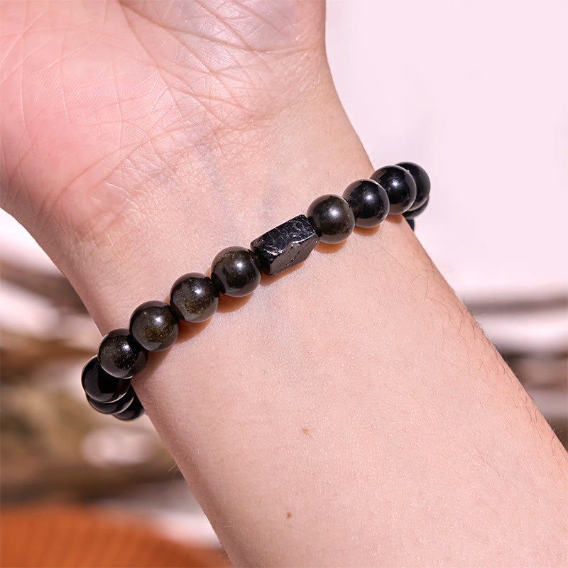 Nimara Ritual Gold Sheen Obsidian Black Tourmaline Wealth Bracelet