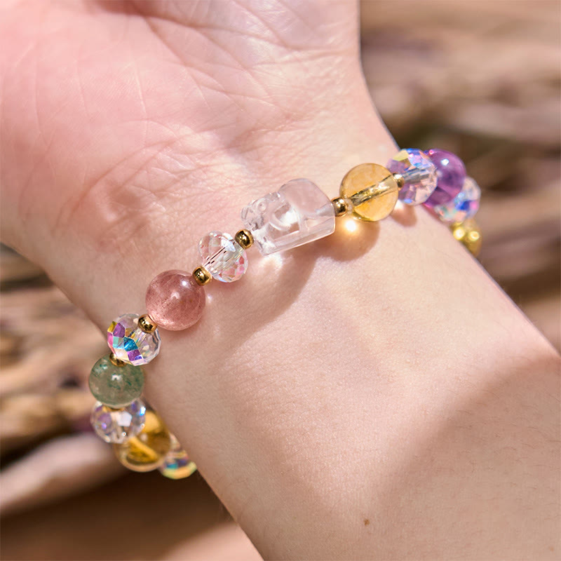 Nimara Ritual PiXiu White Crystal Citrine Green Strawberry Quartz Amethyst Luck Bracelet