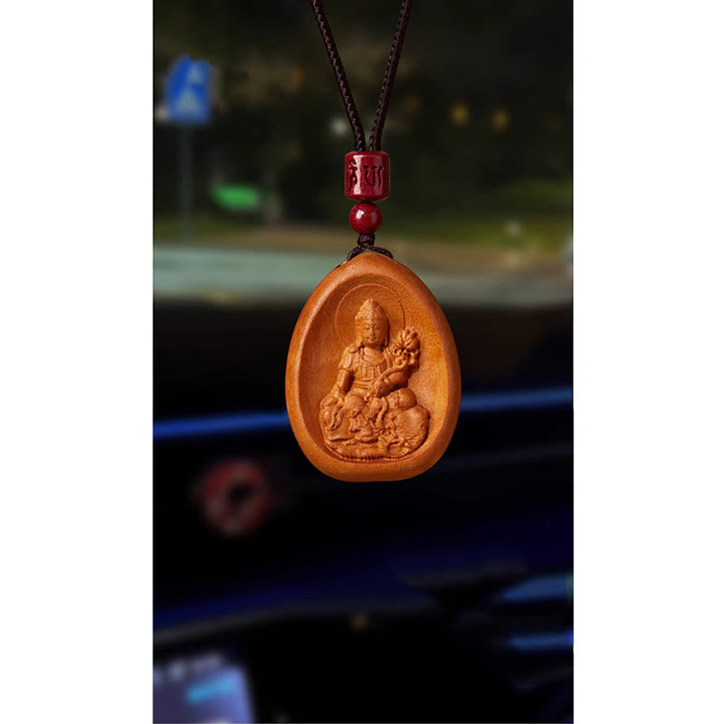 Nimara Ritual Peach Wood Cinnabar Om Mani Padme Hum Chinese Zodiac Black String Necklace Pendants