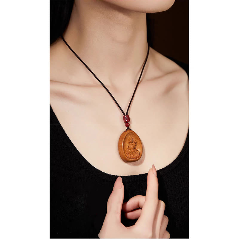 Nimara Ritual Peach Wood Cinnabar Om Mani Padme Hum Chinese Zodiac Black String Necklace Pendants