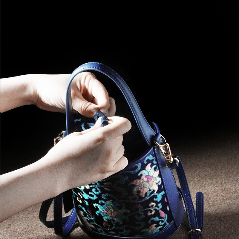Nimara Ritual Retro Lotus Entwined Branches Song Brocade Crossbody Bag Hangbags