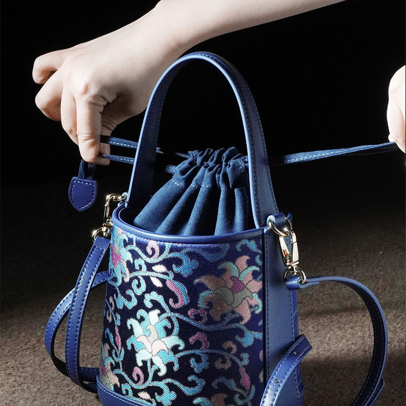 Nimara Ritual Retro Lotus Entwined Branches Song Brocade Crossbody Bag Hangbags