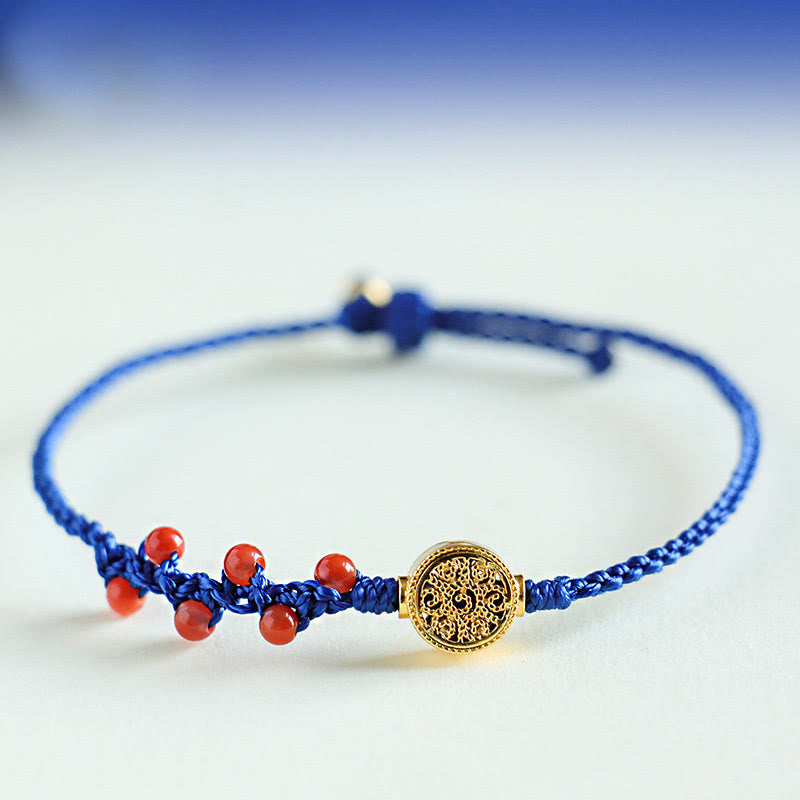 Nimara Ritual Klein Blue String South Red Agate Garnet Copper Flower Power Bracelet