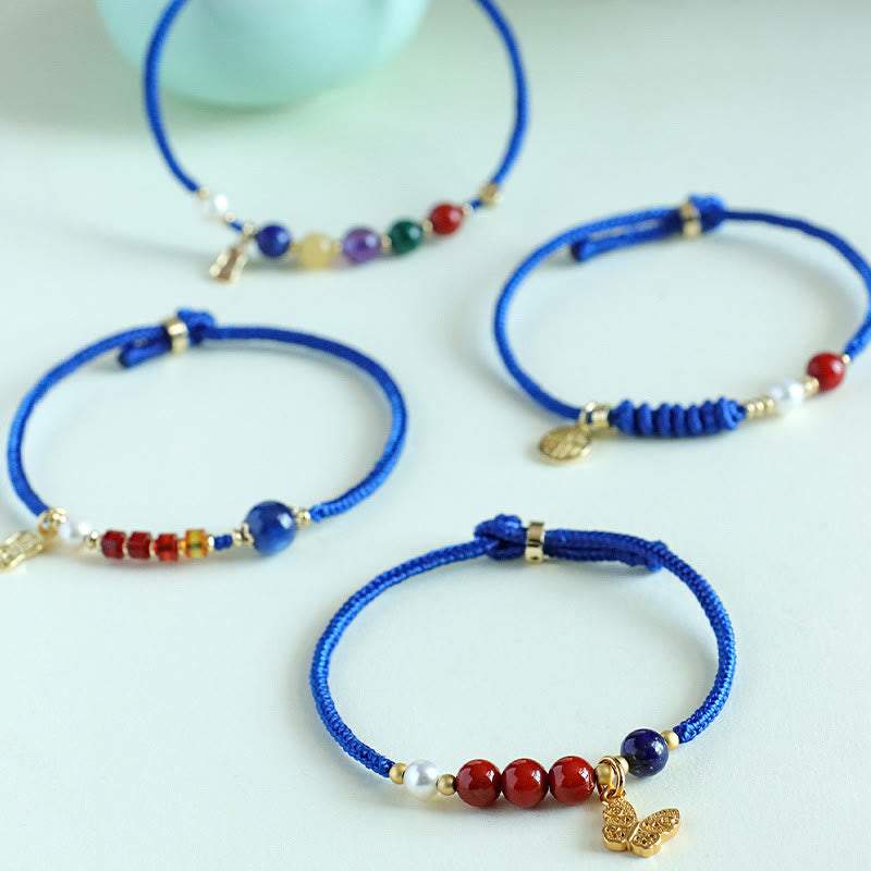 Nimara Ritual Klein Blue String South Red Agate Garnet Blue Aventurine Lazurite Copper Butterfly Fu Character Positive Bracelet