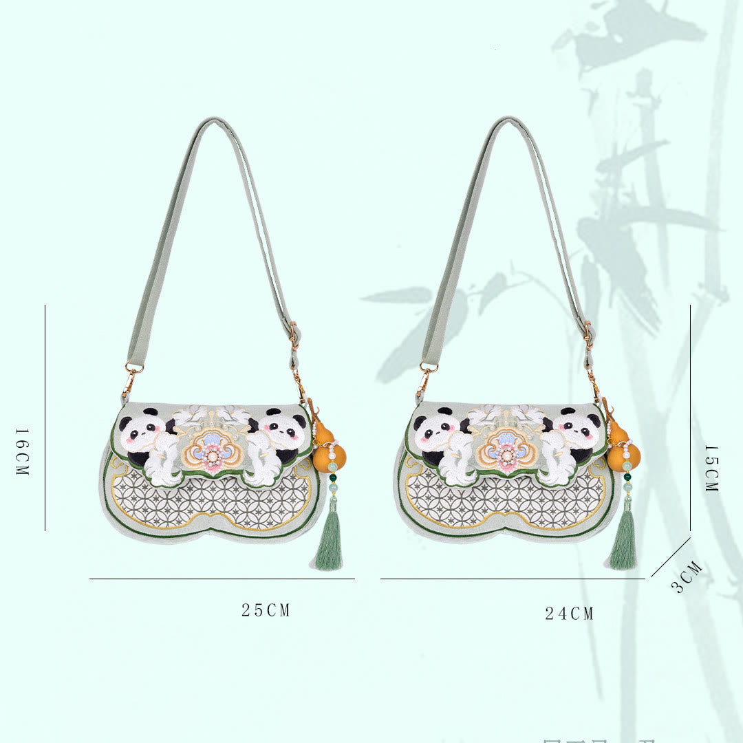 Nimara Ritual Panda Flowers Gourd Pendant Shoulder Bag Crossbody Bag
