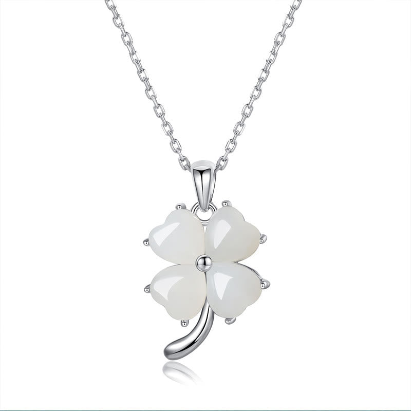 Nimara Ritual Hetian Jade 925 Sterling Silver Four Leaf Clover Necklace Pendant