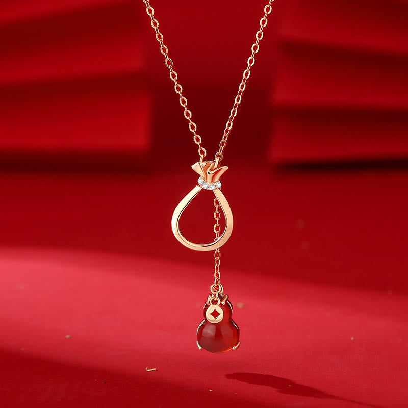 Nimara Ritual Red Agate Chalcedony 925 Sterling Silver Gourd Lucky Bag Confidence Necklace Pendant