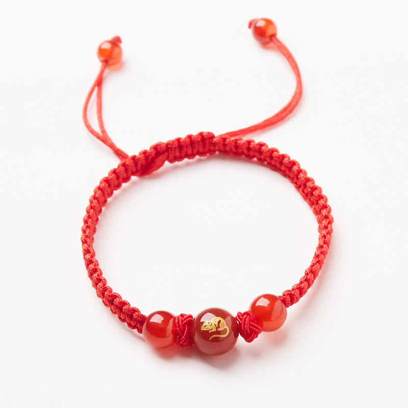 Nimara Ritual Natural Red Agate Chinese Zodiac Red String Braided Protection Luck Bracelet