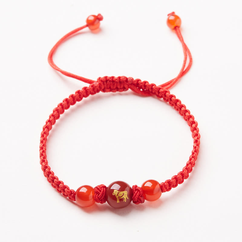 Nimara Ritual Natural Red Agate Chinese Zodiac Red String Braided Protection Luck Bracelet