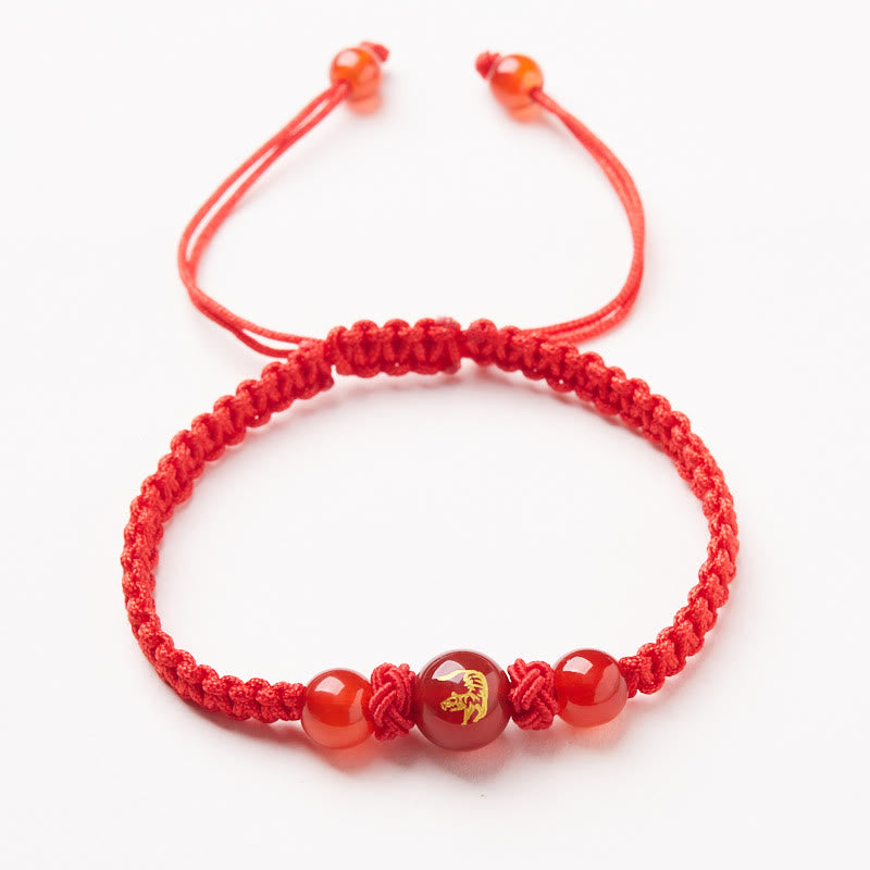 Nimara Ritual Natural Red Agate Chinese Zodiac Red String Braided Protection Luck Bracelet