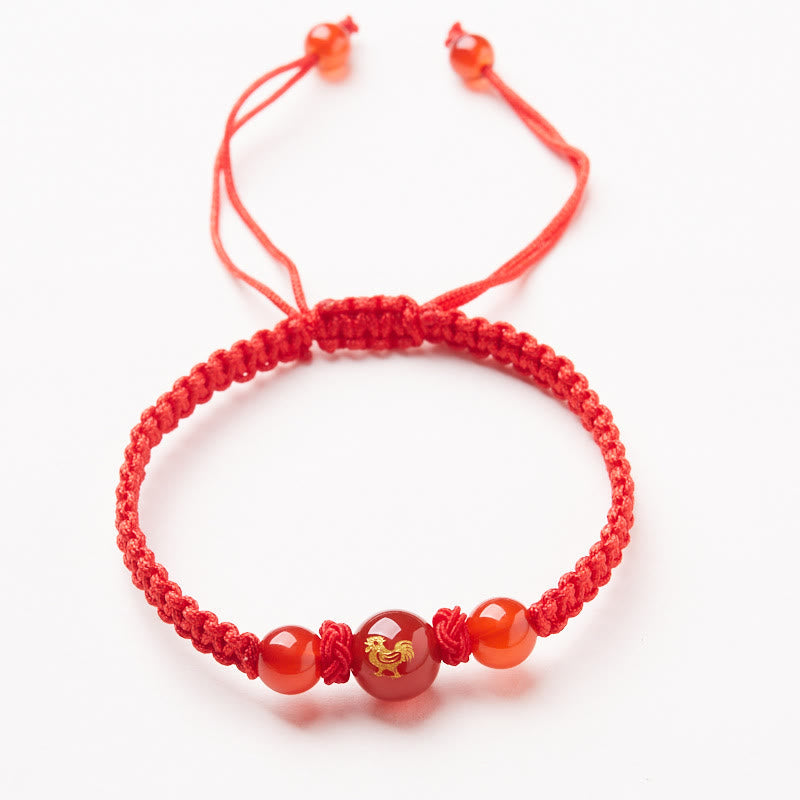 Nimara Ritual Natural Red Agate Chinese Zodiac Red String Braided Protection Luck Bracelet