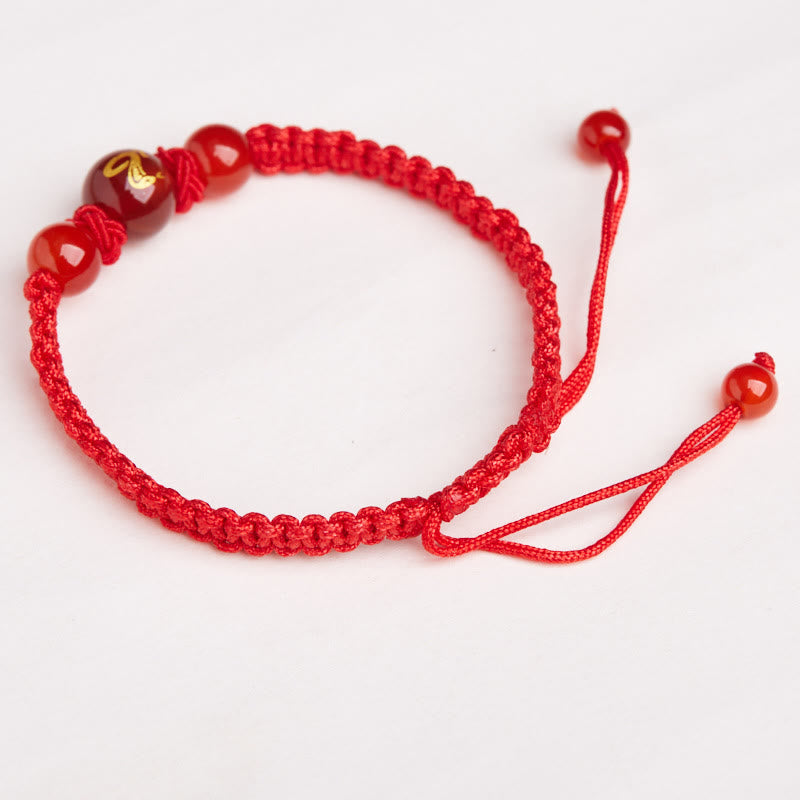 Nimara Ritual Natural Red Agate Chinese Zodiac Red String Braided Protection Luck Bracelet