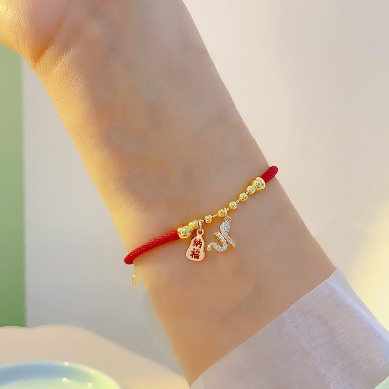 Nimara Ritual Handmade Red String Fu Character Year Of The Snake Protection Braided Bracelet