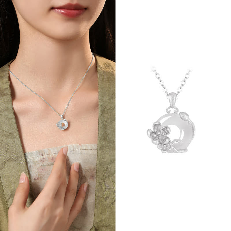 Nimara Ritual Chalcedony 925 Sterling Silver Peace Buckle Flowers Necklace Pendant