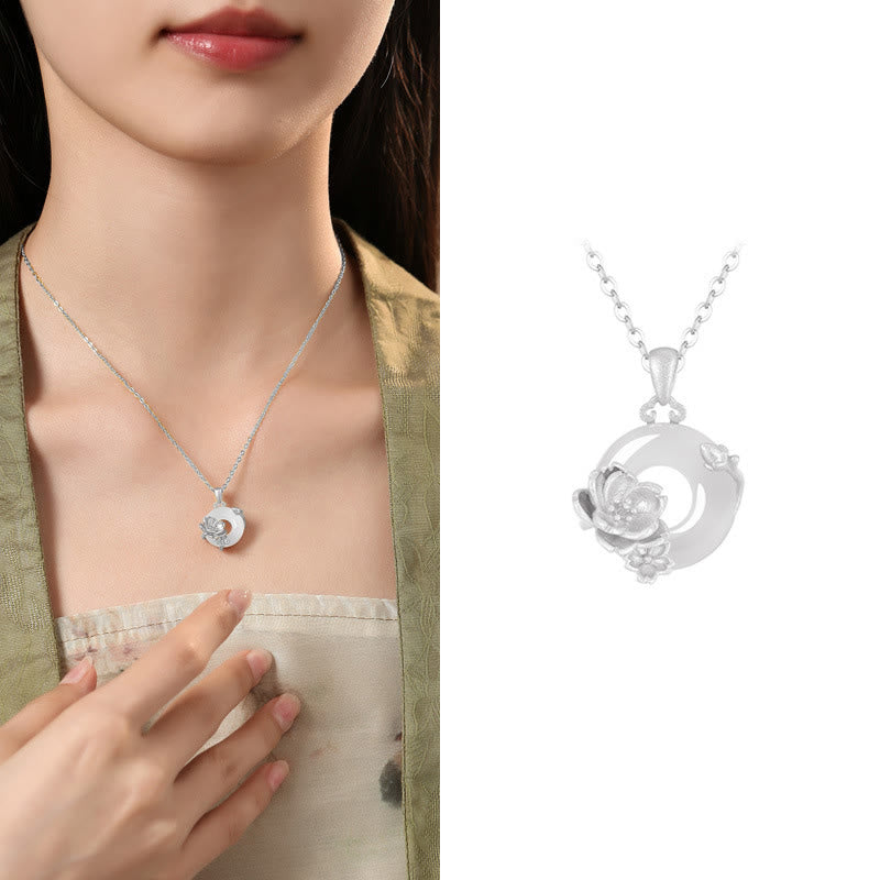 Nimara Ritual Chalcedony 925 Sterling Silver Peace Buckle Flowers Necklace Pendant
