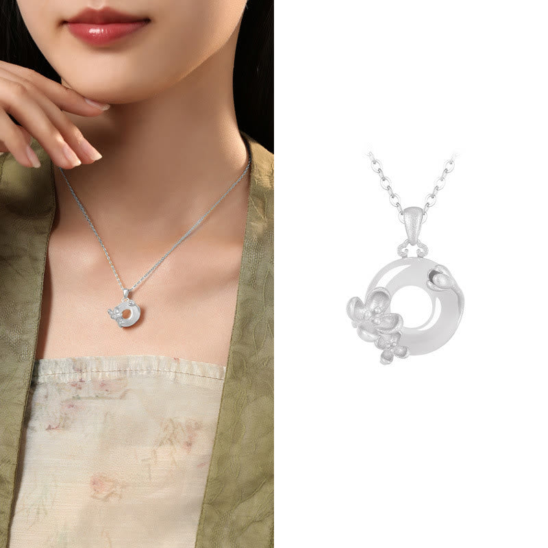Nimara Ritual Chalcedony 925 Sterling Silver Peace Buckle Flowers Necklace Pendant