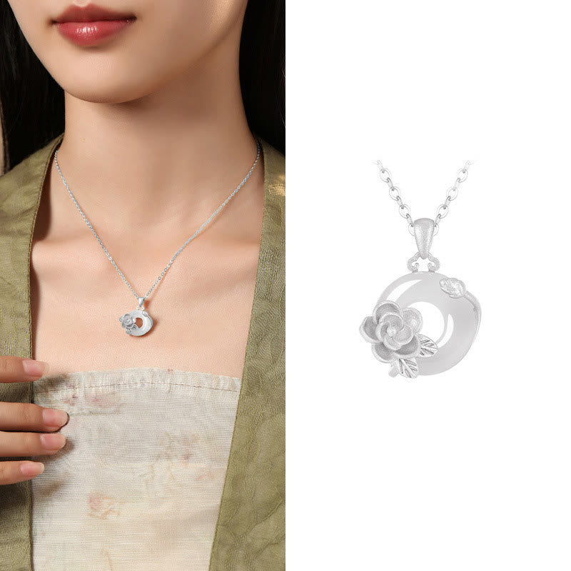 Nimara Ritual Chalcedony 925 Sterling Silver Peace Buckle Flowers Necklace Pendant