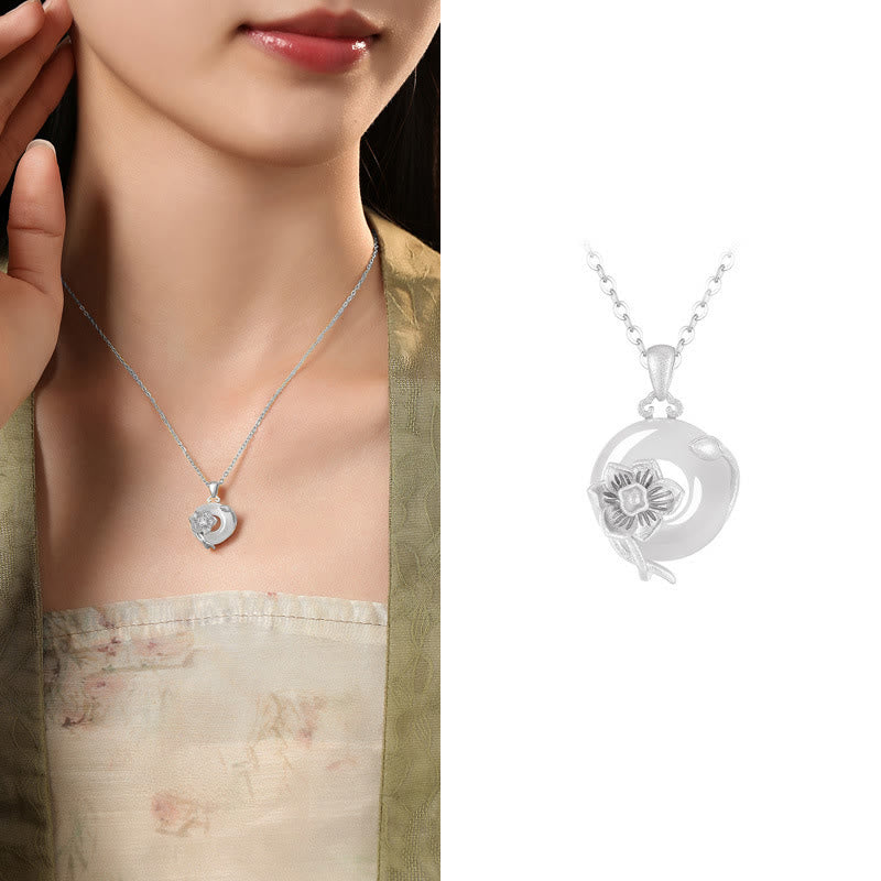 Nimara Ritual Chalcedony 925 Sterling Silver Peace Buckle Flowers Necklace Pendant