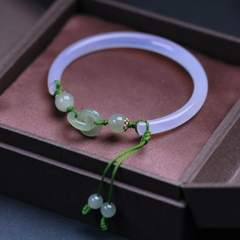 Nimara Ritual Natural White Agate Hetian Jade Beads Interlocking Positive Bracelet Bangle