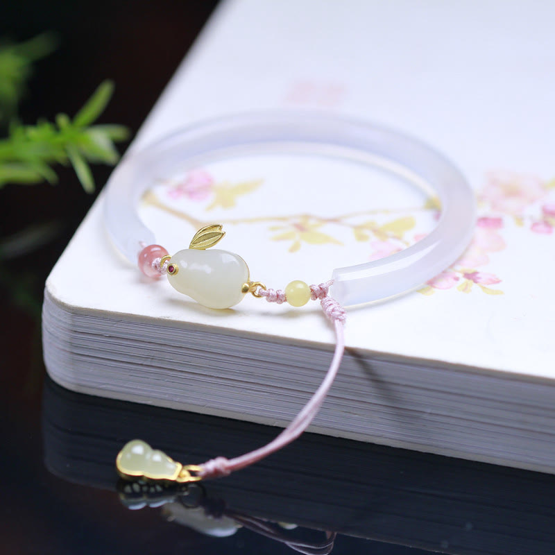 Nimara Ritual Natural White Agate Hetian Jade Rabbit Positive Bracelet Bangle