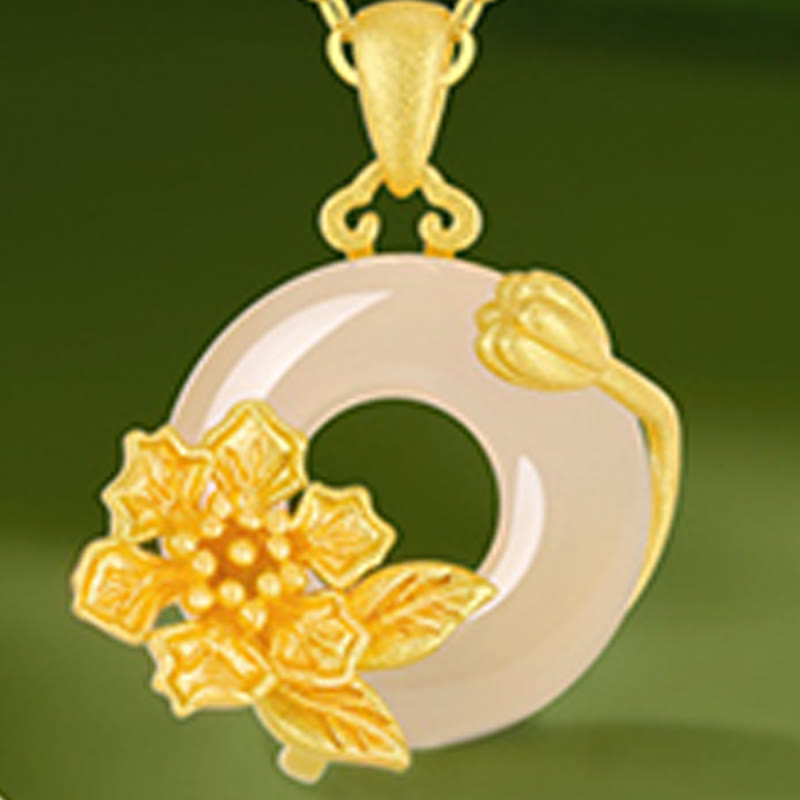 Nimara Ritual Chalcedony 925 Sterling Silver Peace Buckle Flowers Necklace Pendant