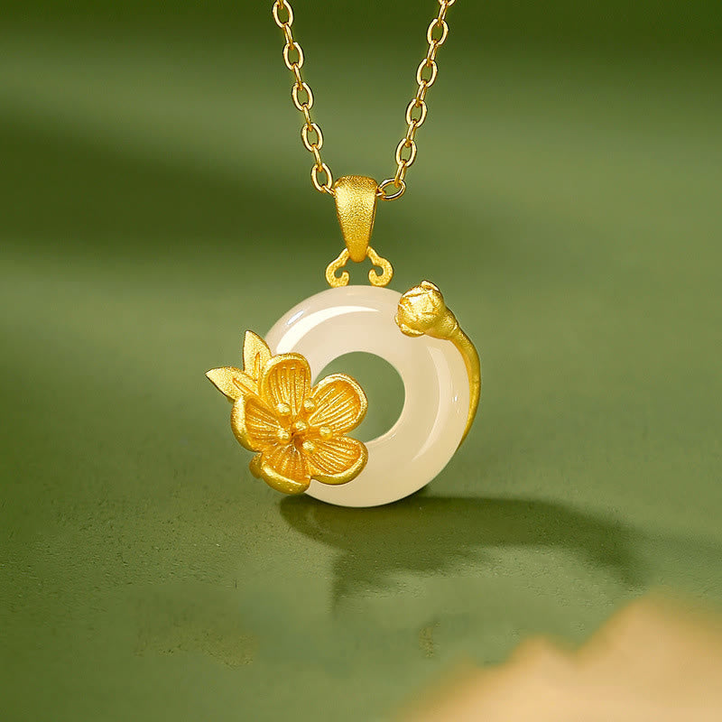 Nimara Ritual Chalcedony 925 Sterling Silver Peace Buckle Flowers Necklace Pendant