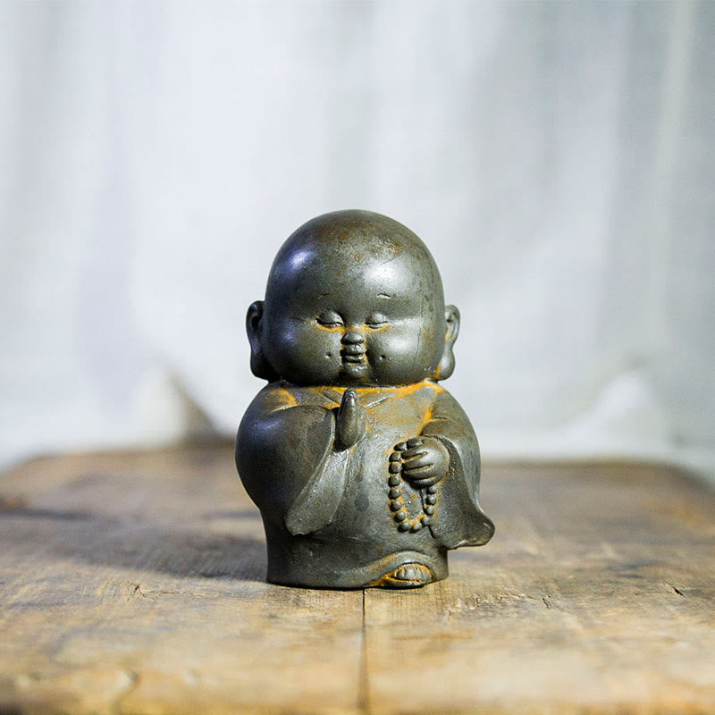 Nimara Ritual Handmade Little Monk Iron Powder Rust Cast Resin Statue Home Decoration