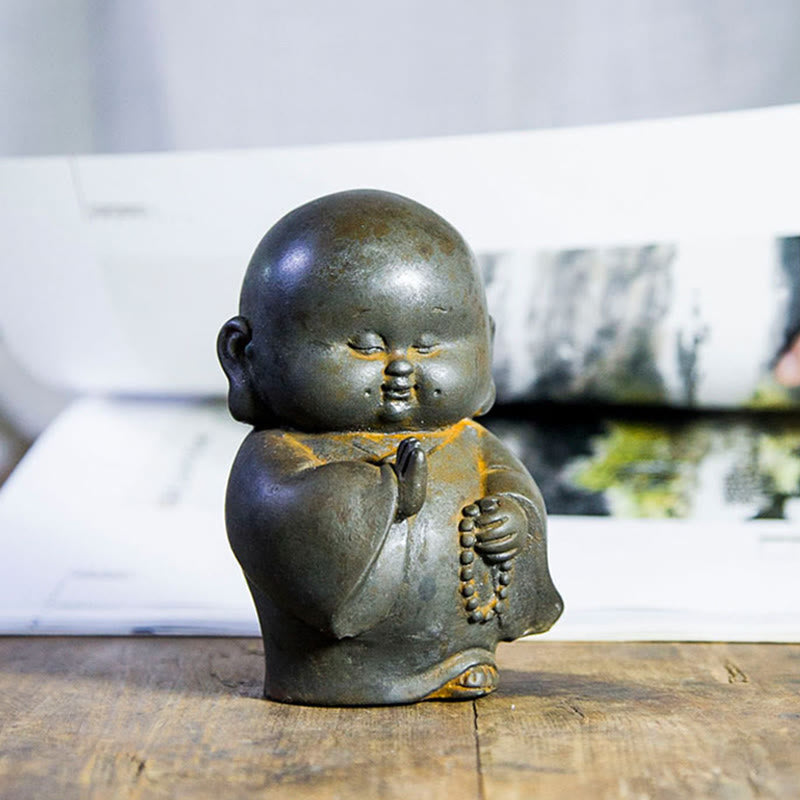 Nimara Ritual Handmade Little Monk Iron Powder Rust Cast Resin Statue Home Decoration