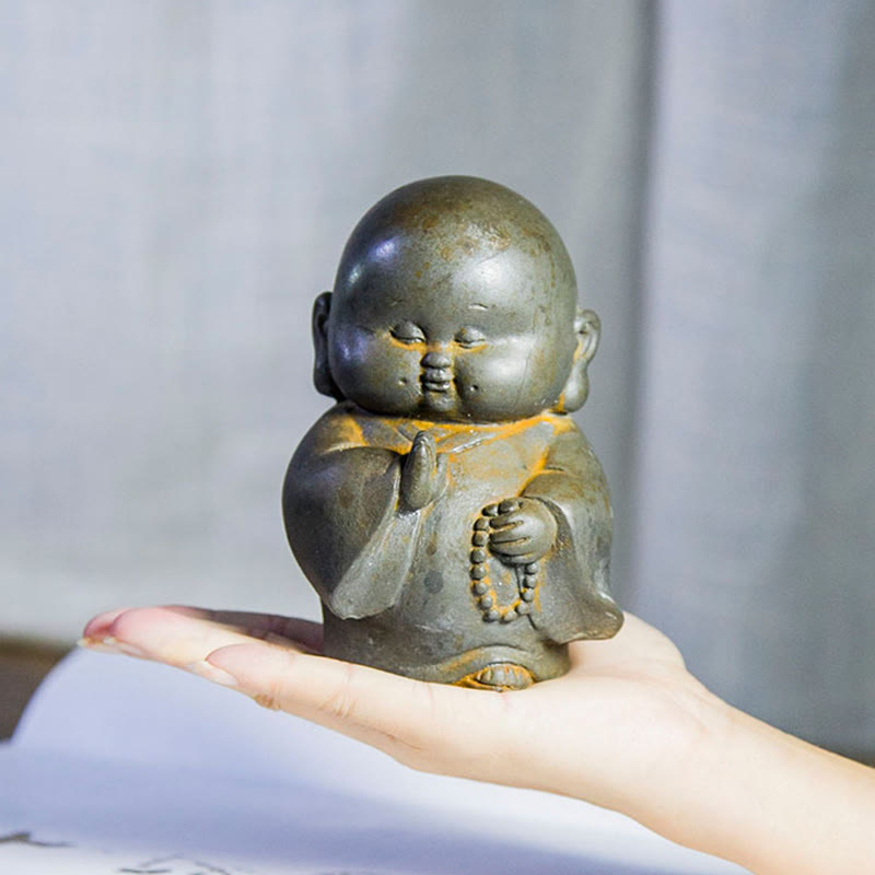 Nimara Ritual Handmade Little Monk Iron Powder Rust Cast Resin Statue Home Decoration