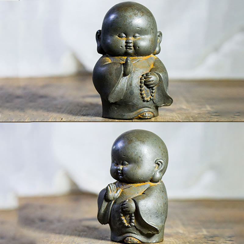 Nimara Ritual Handmade Little Monk Iron Powder Rust Cast Resin Statue Home Decoration