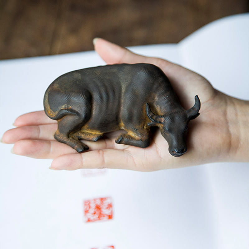 Nimara Ritual Handmade Small Water Buffalo Bull Iron Powder Rust Cast Resin Statue Home Decoration