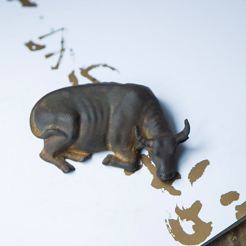 Nimara Ritual Handmade Small Water Buffalo Bull Iron Powder Rust Cast Resin Statue Home Decoration