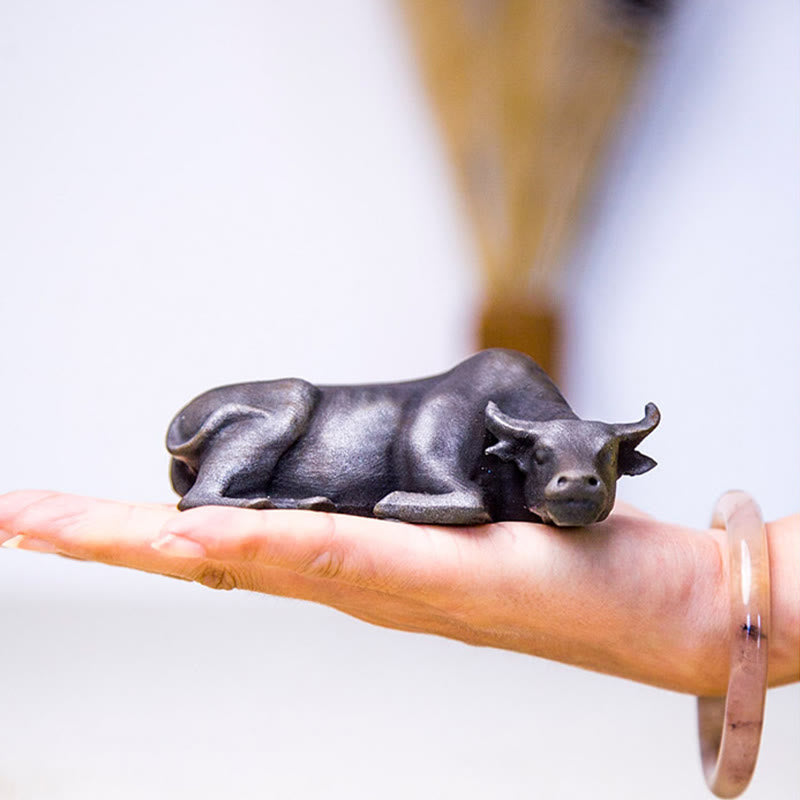 Nimara Ritual Handmade Small Water Buffalo Bull Iron Powder Rust Cast Resin Statue Home Decoration