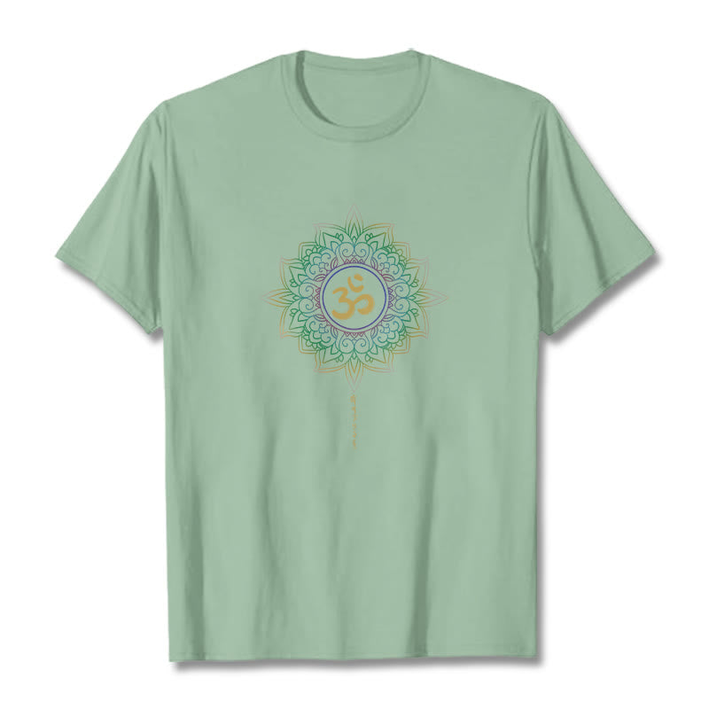 Nimara Ritual OM Yellow Green Gradient Lotus Cotton Tee T-shirt