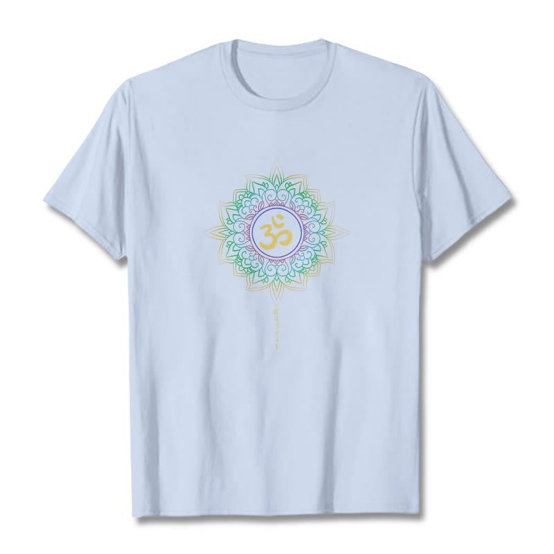 Nimara Ritual OM Yellow Green Gradient Lotus Cotton Tee T-shirt