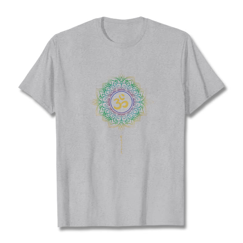 Nimara Ritual OM Yellow Green Gradient Lotus Cotton Tee T-shirt