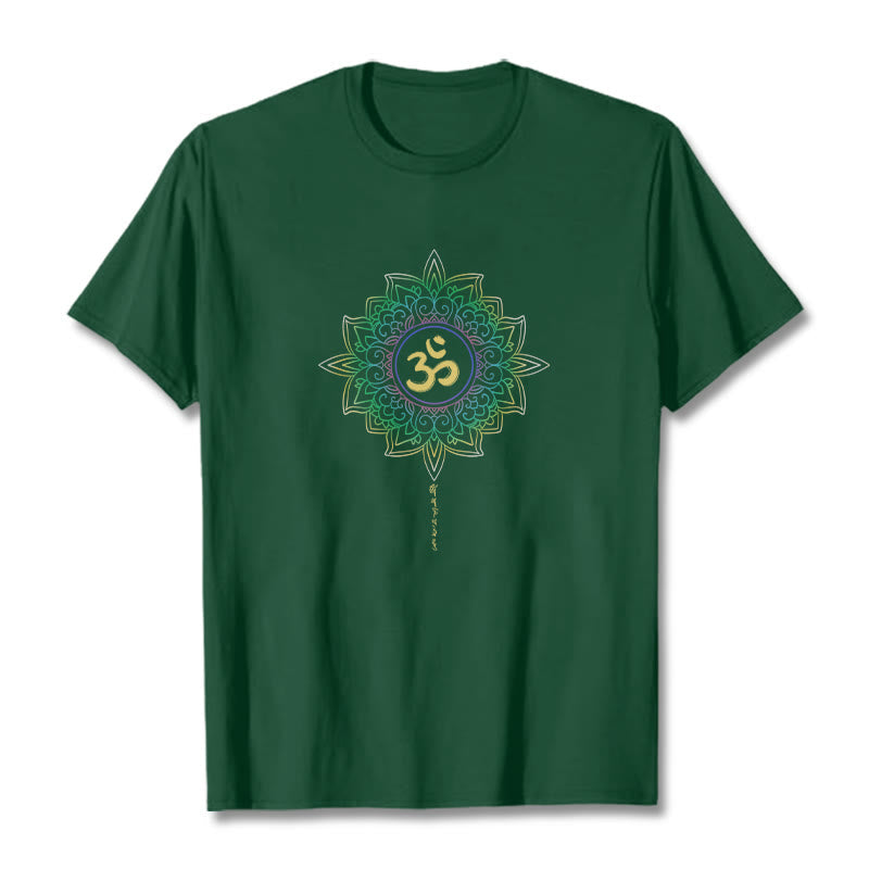 Nimara Ritual OM Yellow Green Gradient Lotus Cotton Tee T-shirt