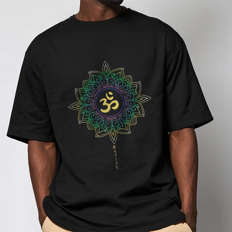 Nimara Ritual OM Yellow Green Gradient Lotus Cotton Tee T-shirt