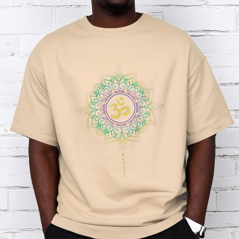 Nimara Ritual OM Yellow Green Gradient Lotus Cotton Tee T-shirt