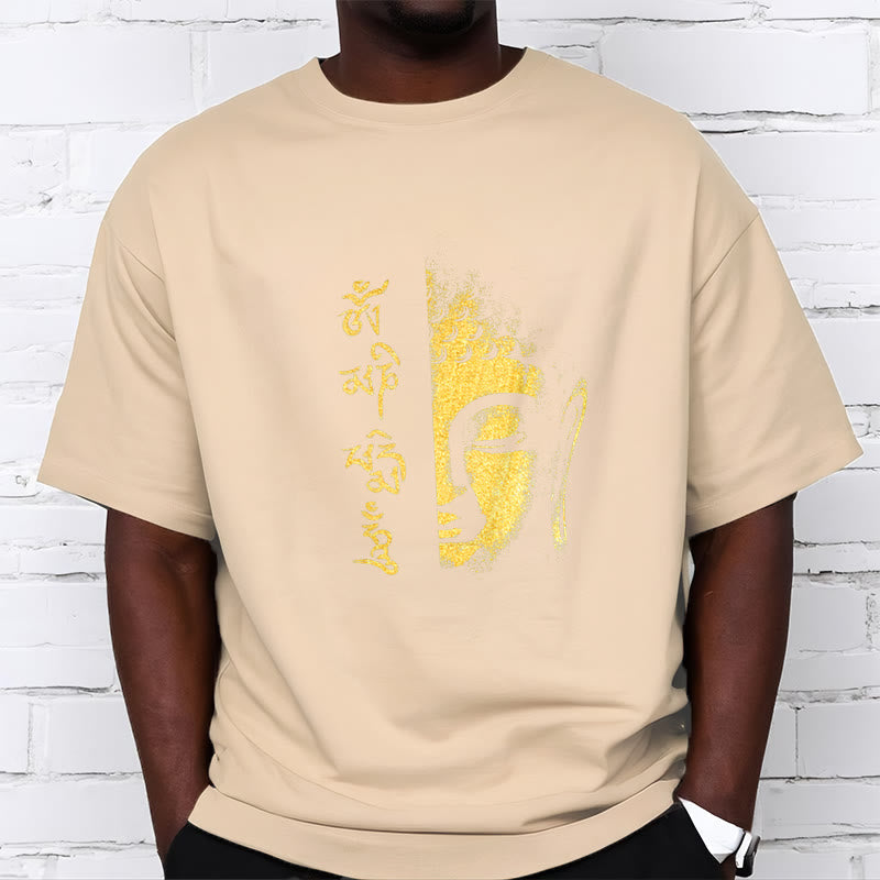 Nimara Ritual Om Mani Padme Hum Golden Buddha Cotton Tee T-shirt