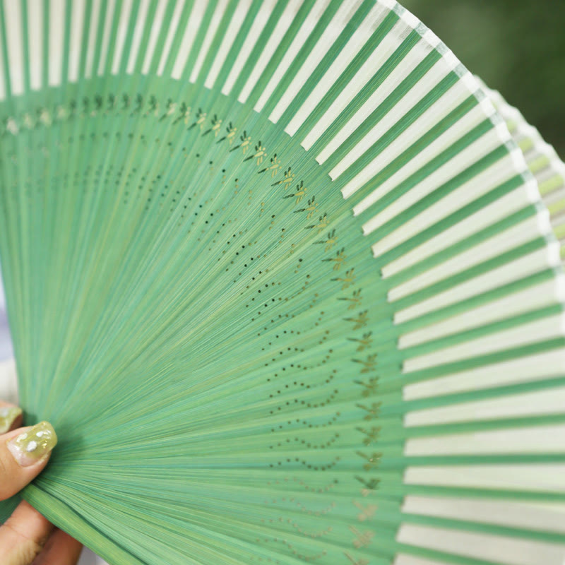 Nimara Ritual Solid Color Dragonfly Tassel Handheld Mulberry Silk Bamboo Folding Fan