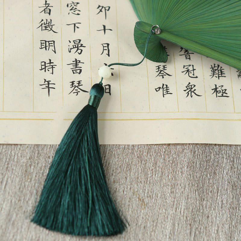 Nimara Ritual Solid Color Dragonfly Tassel Handheld Mulberry Silk Bamboo Folding Fan