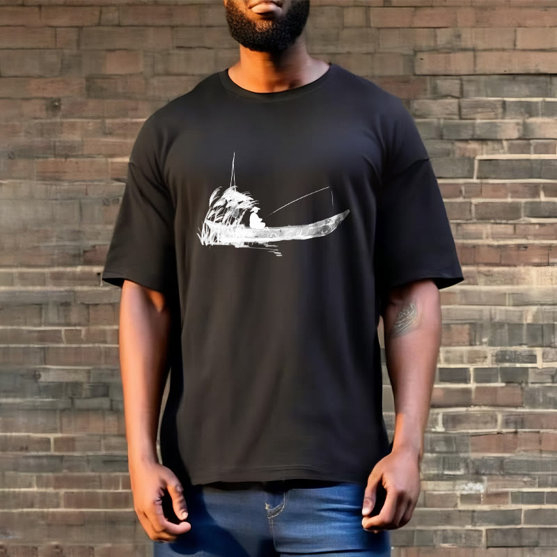 Nimara Ritual Boat Fishing Grass Pattern Cotton Tee T-shirt