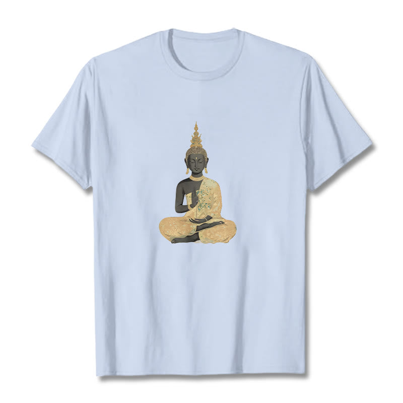 Nimara Ritual Meditating Buddha Pattern Cotton Tee T-shirt