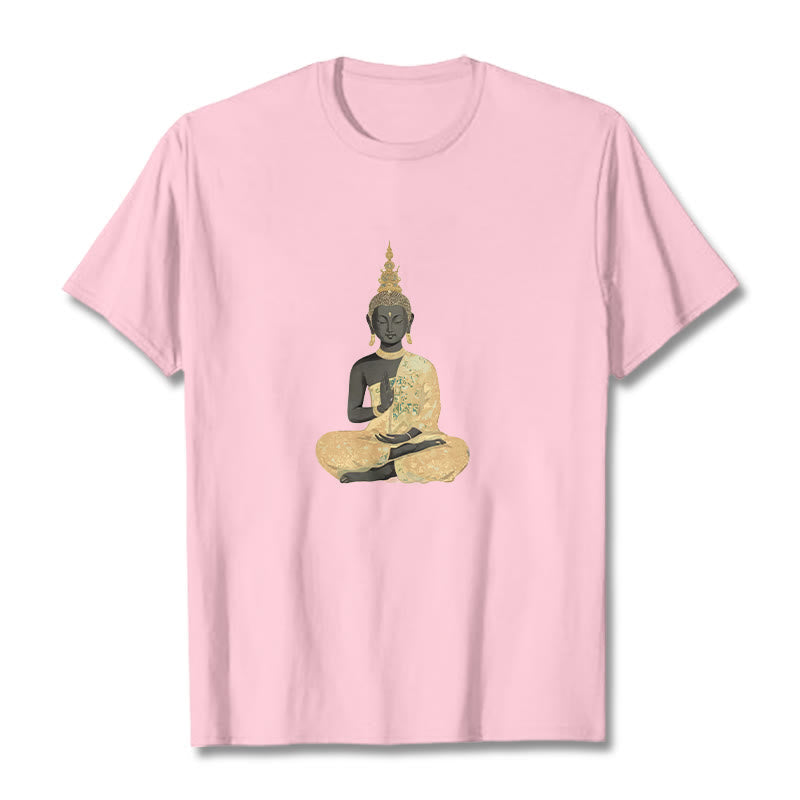 Nimara Ritual Meditating Buddha Pattern Cotton Tee T-shirt