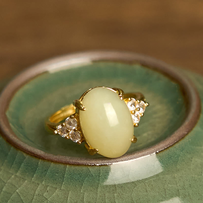 Nimara Ritual Hetian Jade Egg Alloy Ring