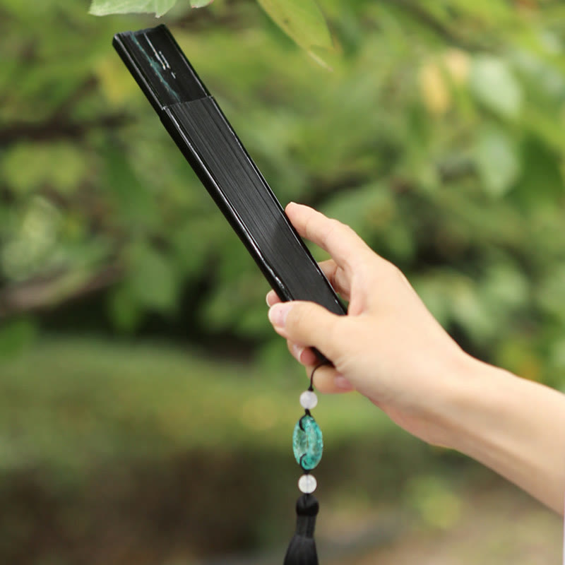 Nimara Ritual Retro Mountain River Crane Silk Handheld Bamboo Folding Fan