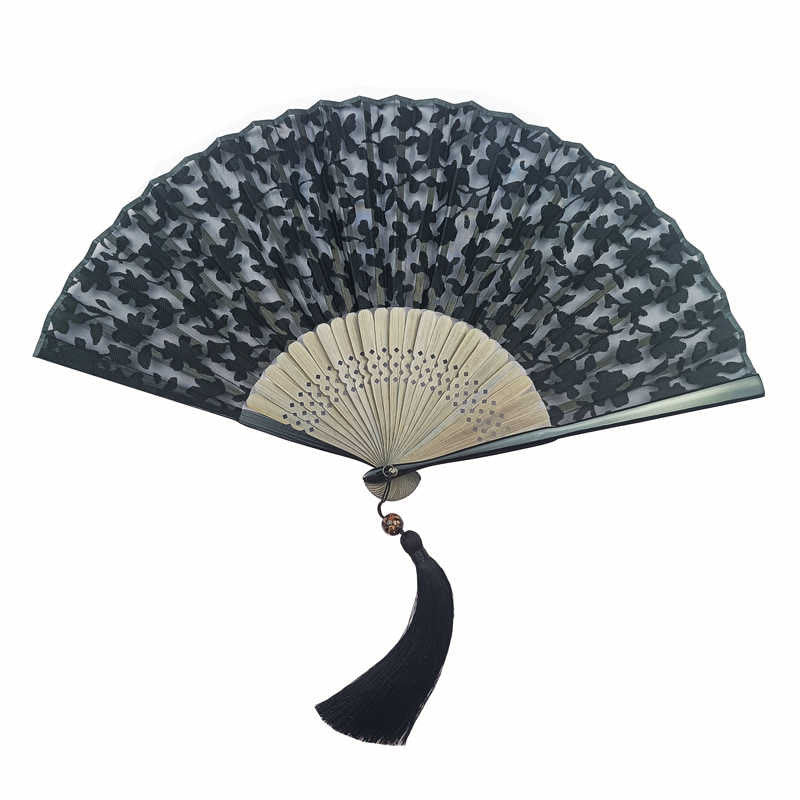 Nimara Ritual Retro Leaves Flower Silk Handheld Bamboo Folding Fan
