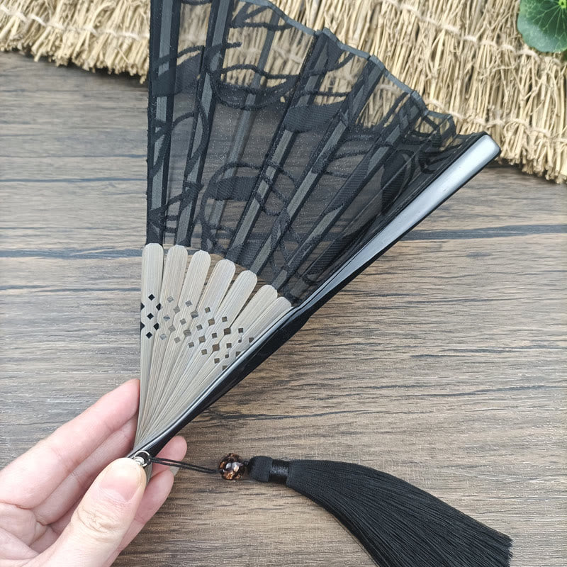 Nimara Ritual Retro Leaves Flower Silk Handheld Bamboo Folding Fan